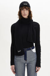 Cashmere Knit Long Scarf Black front worn view