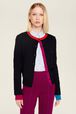 Cardigan laine colorblock femme Bleu nuit vue portée de face