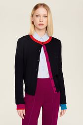 Cardigan laine colorblock femme Bleu nuit vue portée de face
