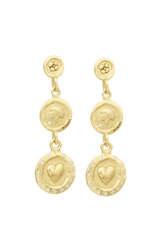 Golden Medals Triple Charms earrings Gold front view