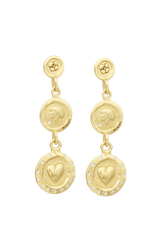 Golden Medals Triple Charms earrings Gold front view