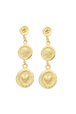 Golden Medals Triple Charms earrings Gold front view