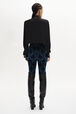 Baroque Print High-Waisted Velvet Leggings Blue back worn view