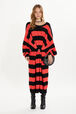 Maxi round-neck knitted dress Striped black/coral front worn view