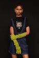 Women Flowers Gloves Pistachio front worn view