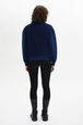 Velvet Quilted Bomber Jacket Blue duck back worn view