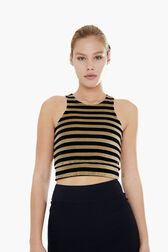 Women Striped Velvet Bra Black front worn view
