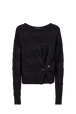 Pull col rond à manches longues en crochet coton ajouré Noir vue de face