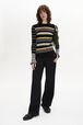 Long-Sleeved Crew-Neck Jumper Black/ecru front worn view