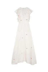 Maxi satin dress with mouth motif print Ecru lips back view