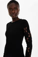 Robe courte fleur ajourée maille femme Noir vue de détail 1