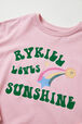 Long-Sleeved Oversized Printed Girl T-shirt Pink details view 2