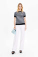 Sweater manches courtes Poor Boy rayé femme Raye noir/baby blue vue portée de face