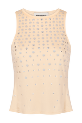 Tank top in jersey with studs Vanilla front view