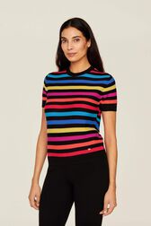 Women Poor Boy Striped Short Sleeve Sweater Multico striped rf details view 1