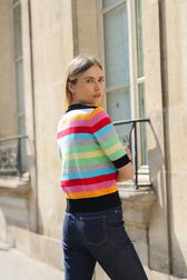Pull en maille rayé multicolore à manches courtes Multico vue de détail 4