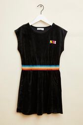 Robe courte fille velours Noir vue de face