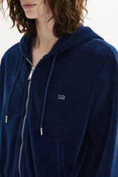 Long-Sleeved Velvet Hoodie Blue duck details view 2