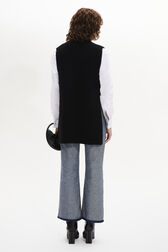 Wool Knit Sleeveless Turtleneck Sweater Black back worn view
