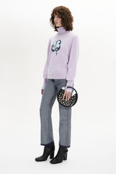 Intarsia Clover Print Cashmere Knit Turtleneck Sweater Lilac details view 1