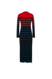 Striped knitted dress with stand-up collar Striped blue/red back view