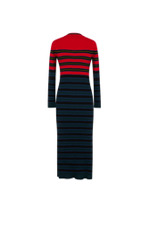 Striped knitted dress with stand-up collar Striped blue/red back view