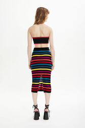 Women Poor Boy Striped Wool Maxi Skirt Multico striped back worn view