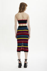 Women Poor Boy Striped Wool Maxi Skirt Multico striped back worn view