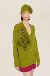 Cardigan laine fleur en relief femme Pistache vue de détail 1