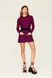 Women Big Poor Boy Striped A-line Skirt Black/fuchsia front worn view
