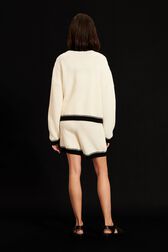 Veste coton tricoté col et finitions contrastantes femme Ecru vue portée de dos