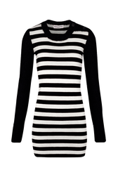 Women Jane Birkin Striped Midi Dress Black/white front view