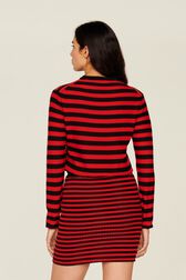 Women Rib Sock Knit Striped Mini Skirt Black/red back worn view