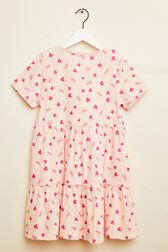 Heart and Watermelon Print Girl Short Dress Pink back view