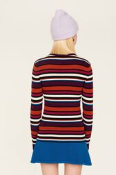 Pull laine côtelée femme Multico raye vue portée de dos