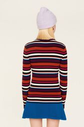 Women Ribbed Wool Sweater Multico striped back worn view