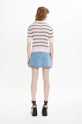 Women Multicolor Striped Polo Baby pink back worn view