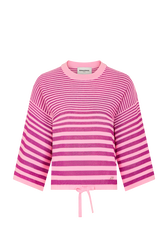 Pull rayé court col rond à manches courtes Rayures pink/violet vue de face