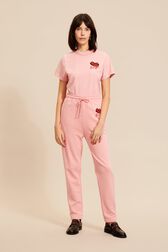 Women Mouth Print Jogging Pants Pink front worn view