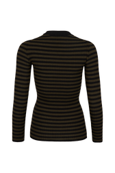 Striped Long-Sleeved Crew Neck Sweater Striped black/khaki back view