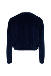 Long-Sleeved Velvet Sweater Blue duck back view