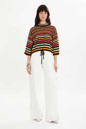 Striped short-sleeved sweater Multico striped front worn view