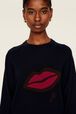 Women Lip Print Sweater Night blue details view 2