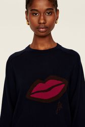 Pull symbole bouche femme Bleu nuit vue de détail 2