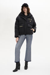 Nylon Puffer Jacket with Matching Zip-Out Gilet Black front worn view