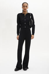 Knit High-Waisted Flare Trousers Black front worn view