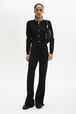 Knit High-Waisted Flare Trousers Black front worn view