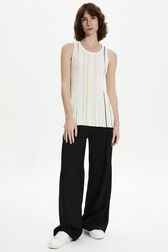 Women Pleated Tank Top Ecru front worn view