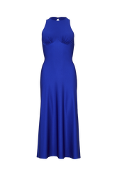 Mid-length jersey dress Royal blue front view