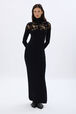 Robe en maille et en dentelle velours Noir vue portée de face